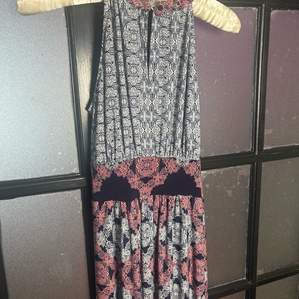 Wisp Petites Boho Maxi Dress Navy Pink Paisley Sleeveless US 2P - Picture 5 of 10